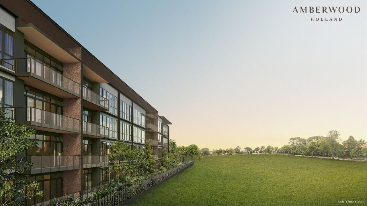 Facade of Amberwood at Holland facing an open green field