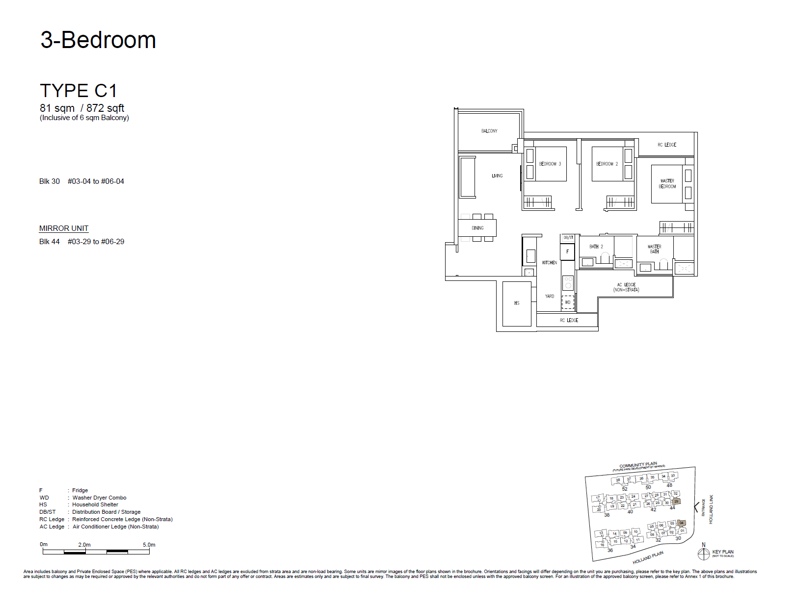 Floor plan, 3 Bedroom Type C1, 81 sqm / 872 sq ft